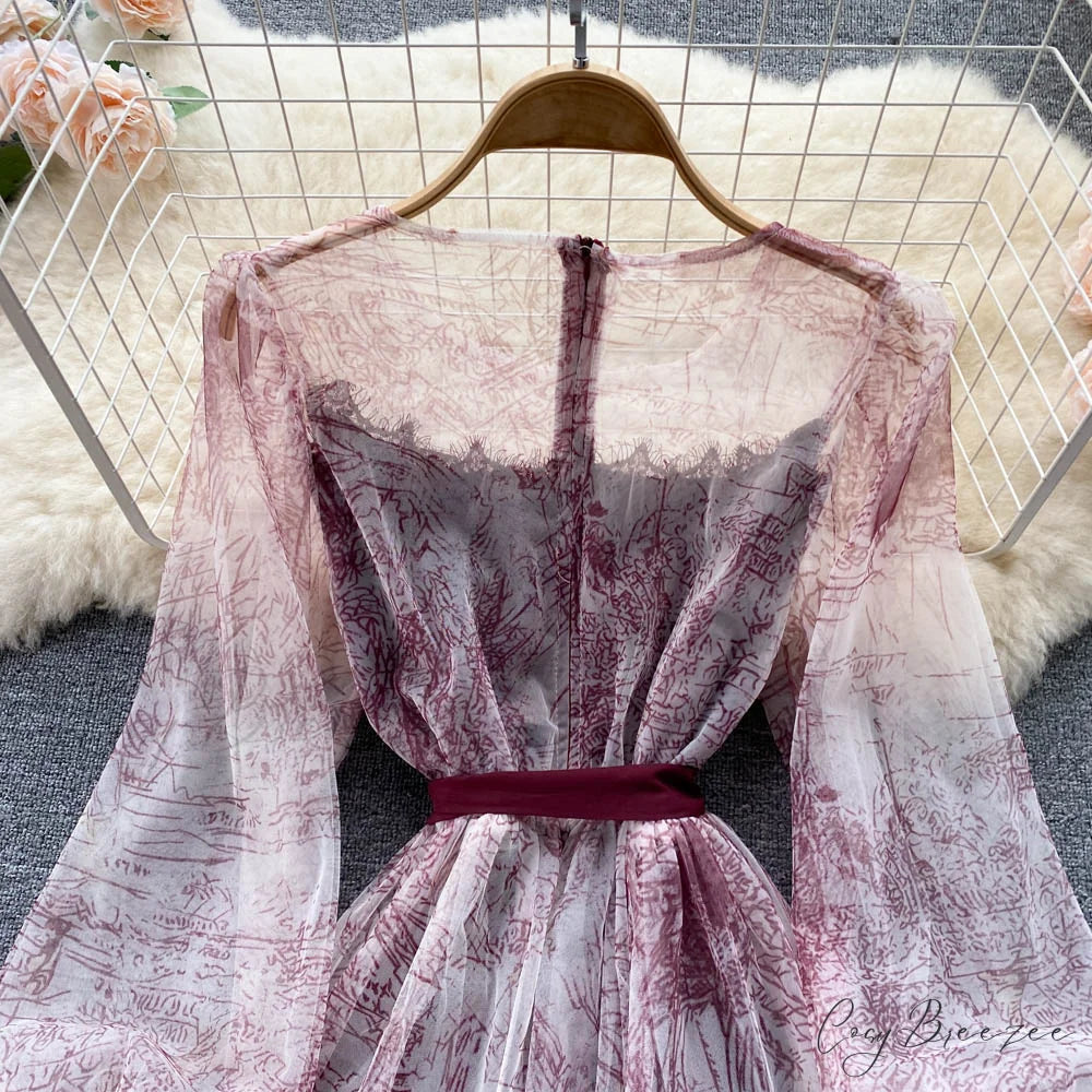 Summer and Bandage for Dresses Women Elegant Spring Vintage Gown Line and Coastal featuring Sleeves Patterned Patchwork