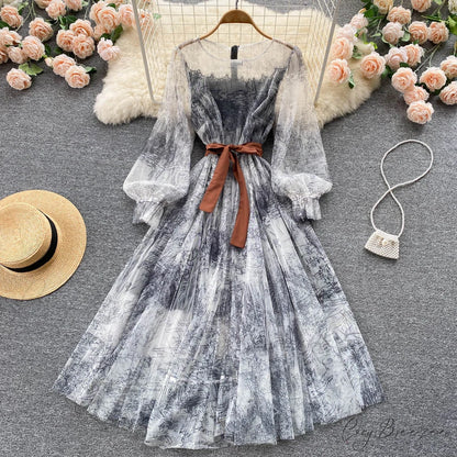 Summer and Bandage for Dresses Women Elegant Spring Vintage Gown Line and Coastal featuring Sleeves Patterned Patchwork