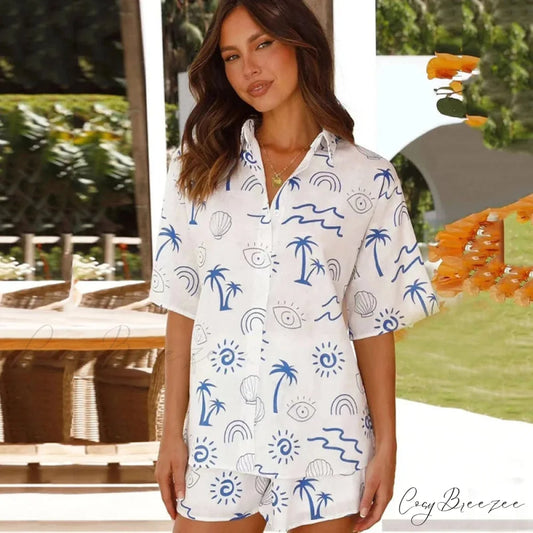 Summer Beach Holiday Two-piece Casual Crop Top blouse-250126