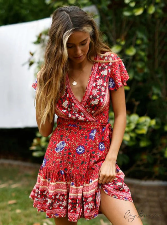 Summer Beach Split Dress for Women S / RED