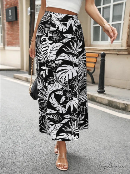 Summer Bohemia Floral Retro Casual Streetwear Long Skirt BLACK / S skirt-250126