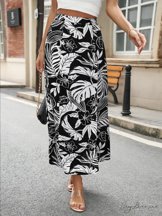 Summer Bohemia Floral Retro Casual Streetwear Long Skirt BLACK / S skirt-250126