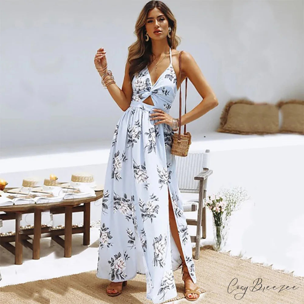 Summer Boho Maxi Halter Dress floraldress-250126