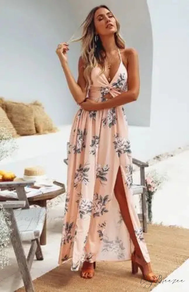 Summer Boho Maxi Halter Dress Pink / S floraldress-250126