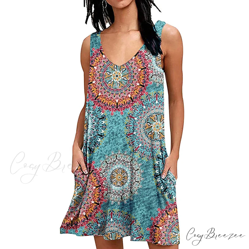 Summer Casual T-Shirt Dress for Women Print Green / S