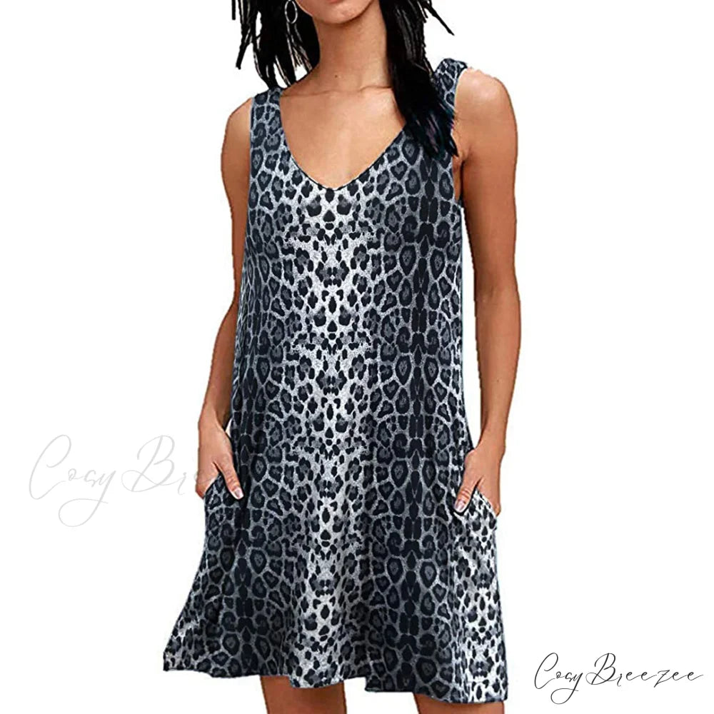 Summer Casual T-Shirt Dress for Women Snow Leopard Print / S