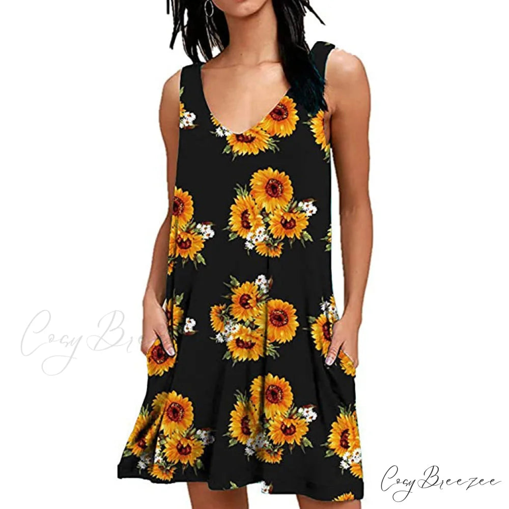 Summer Casual T-Shirt Dress for Women Sunflower / S