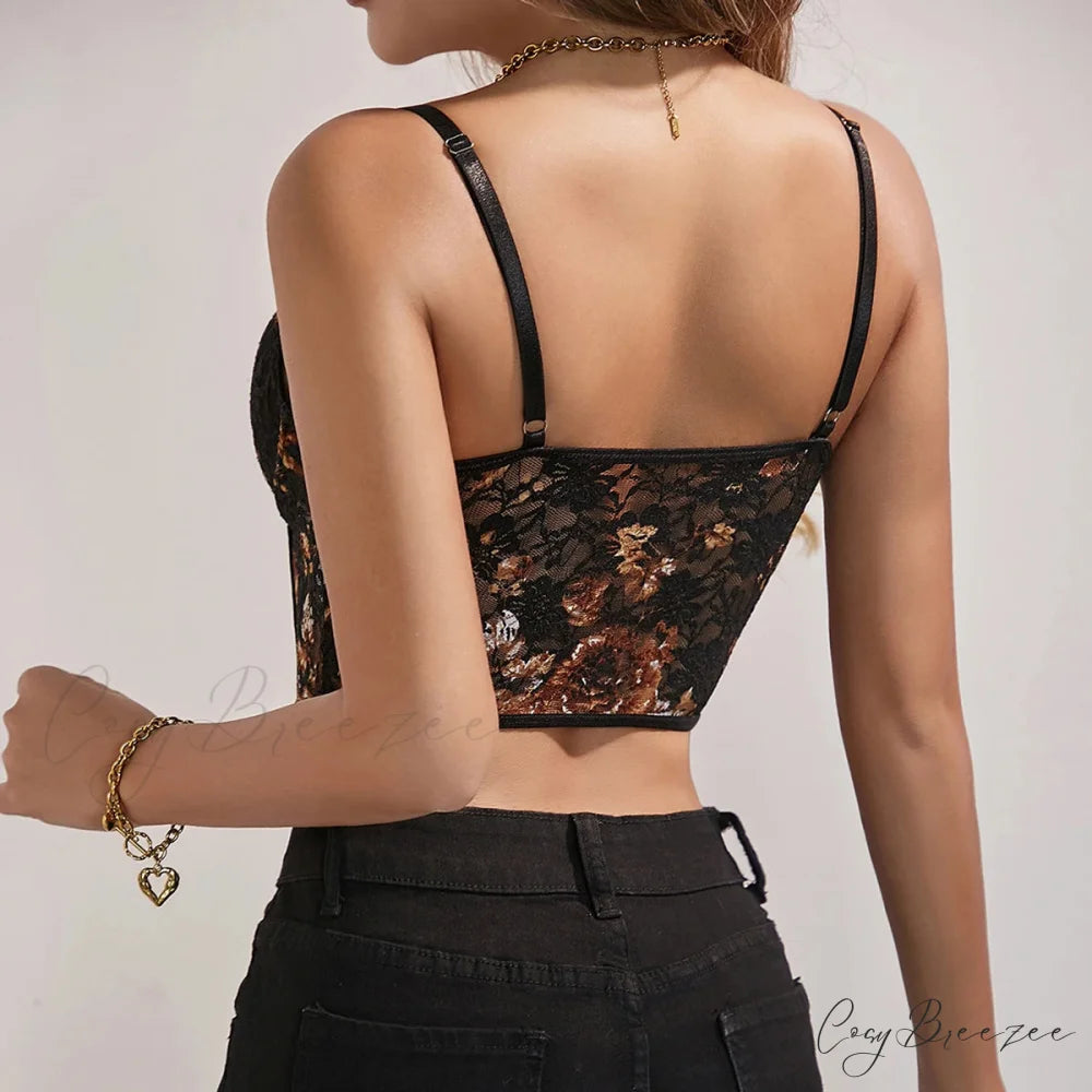 Summer Corset Flower Lace Fishbone Sexy Crop Top croptop-250126