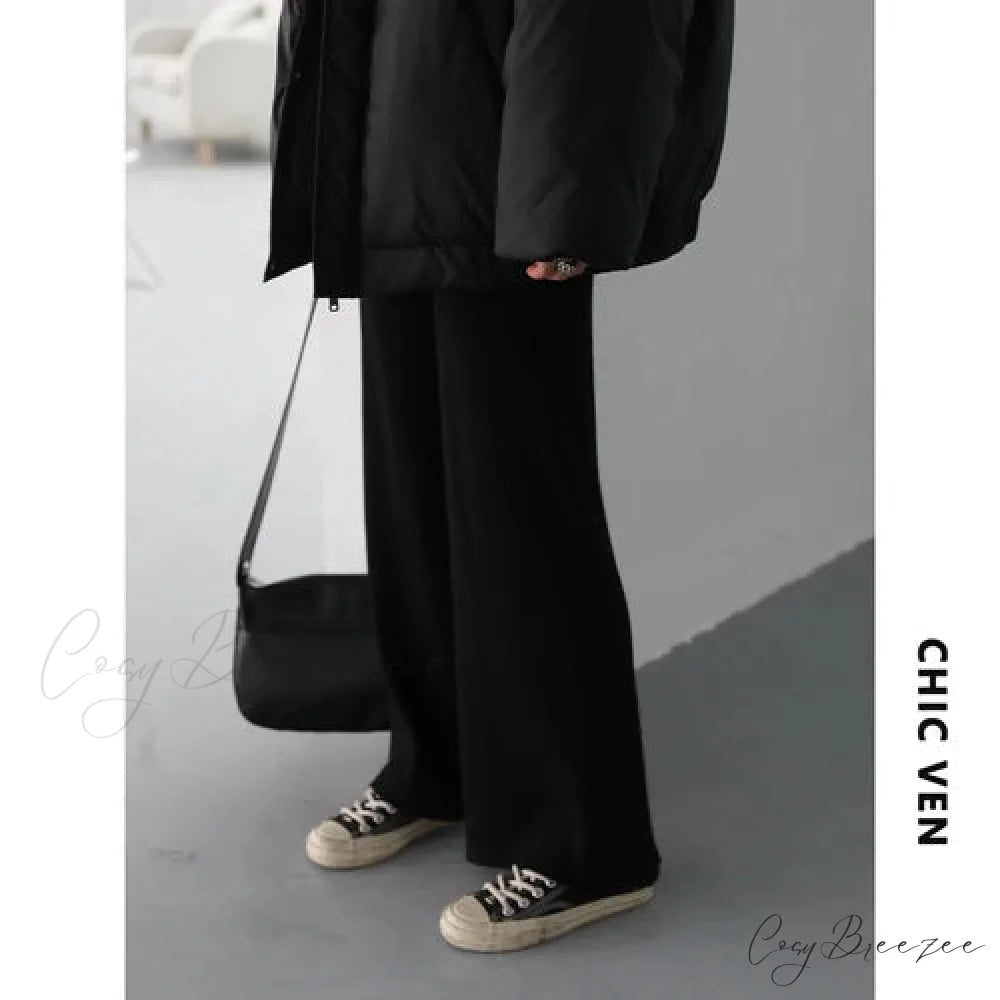 Summer Cotton Linen Wide Leg Full Length Casual Loose Waist Pants Black / S