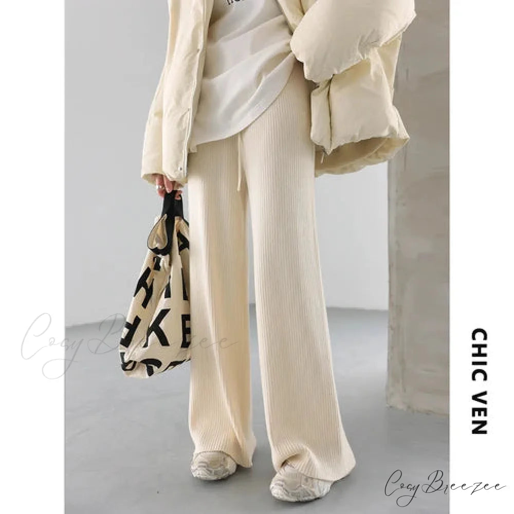 Summer Cotton Linen Wide Leg Full Length Casual Loose Waist Pants Off-White / S
