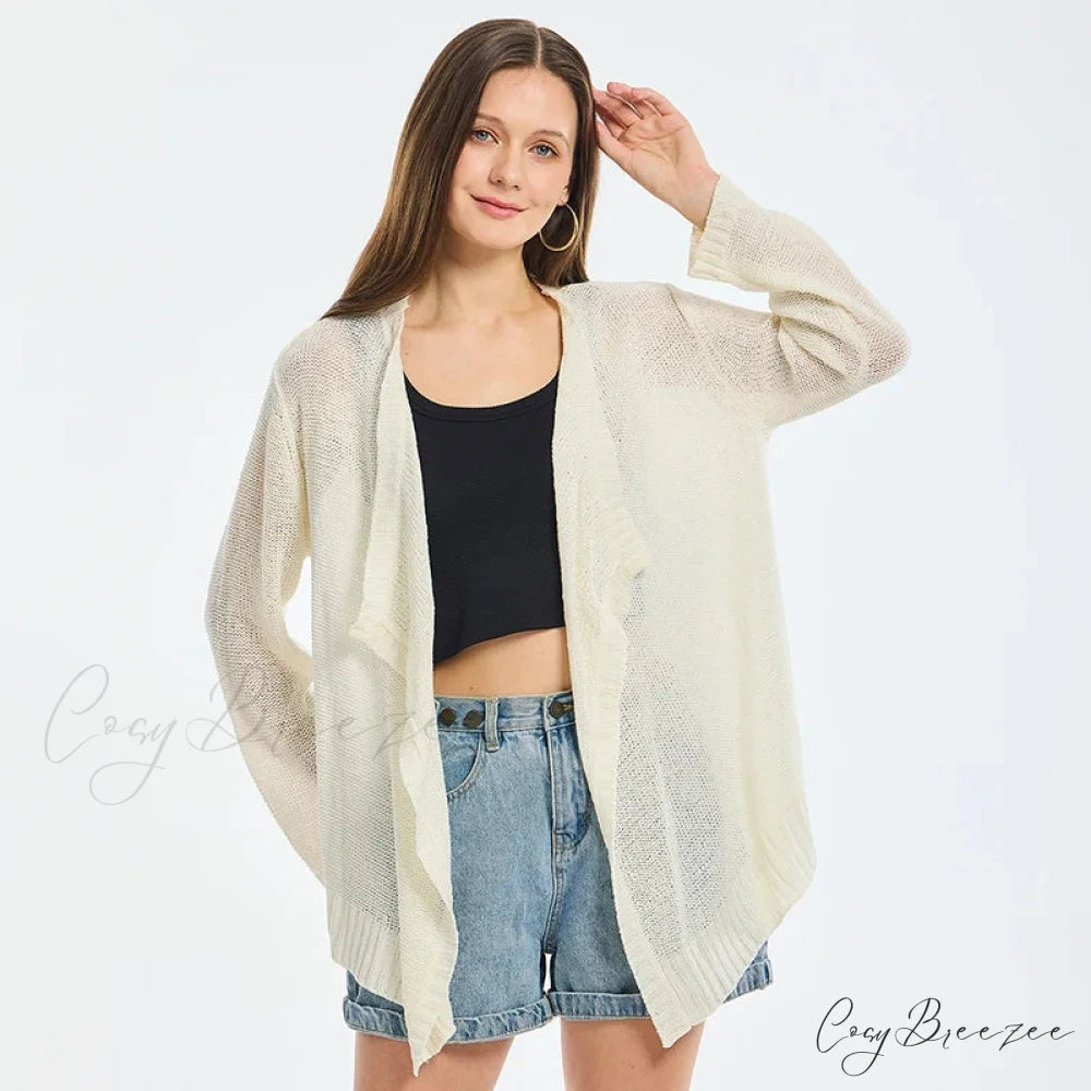 Summer Cozy Mesh Open Front Long Sleeve Comfortable Thin Fashionable Cardigan Sweater