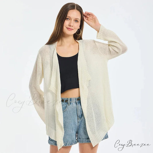 Summer Cozy Mesh Open Front Long Sleeve Comfortable Thin Fashionable Cardigan Sweater