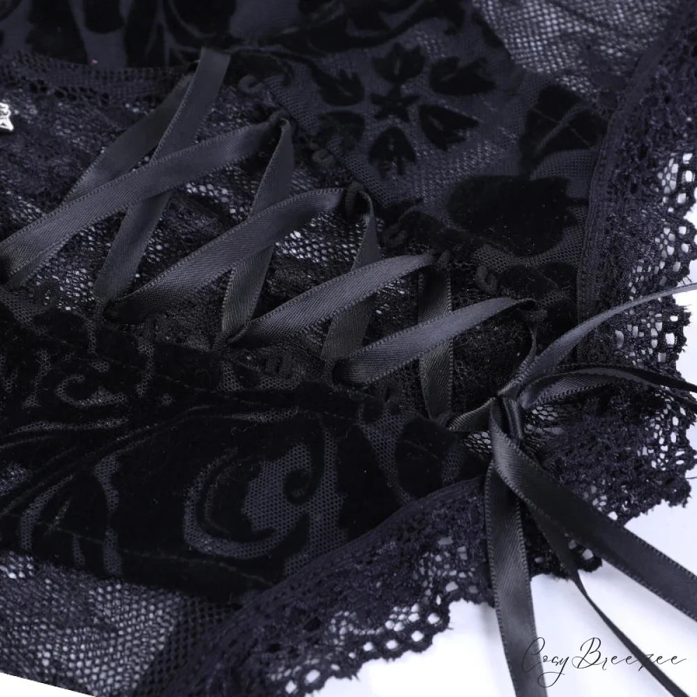 Summer Dark Gothic Lace Suede Sexy Babes Cross Stylish Elegant Trendy Crop Top