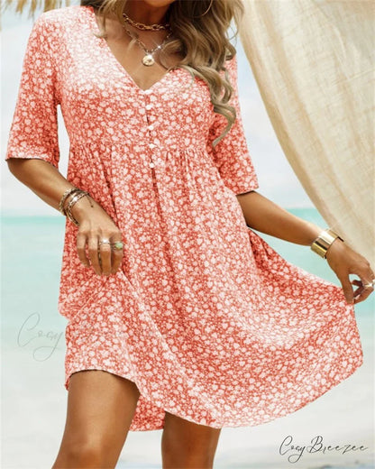 Summer dress with floral pattern Red / S
