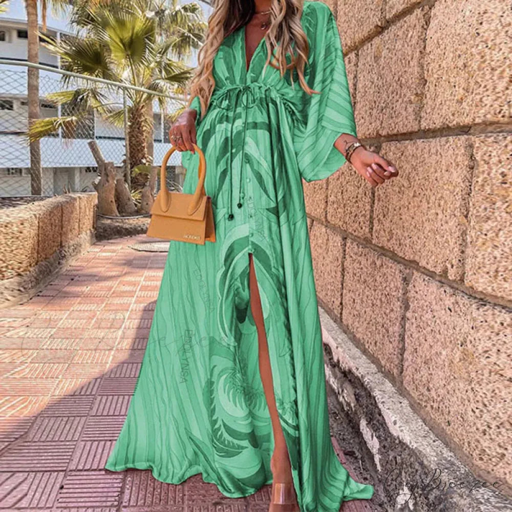 Summer Elegant Gorgeous Printing Long Party Boho Dress Dark Green / S