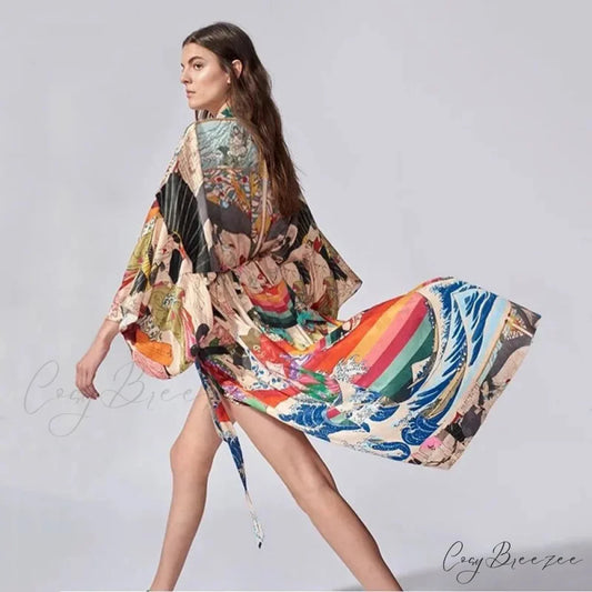 Summer Floral Print Boho Beach Kimono Bikini Cover Up color / One Size bohocoverup-250126