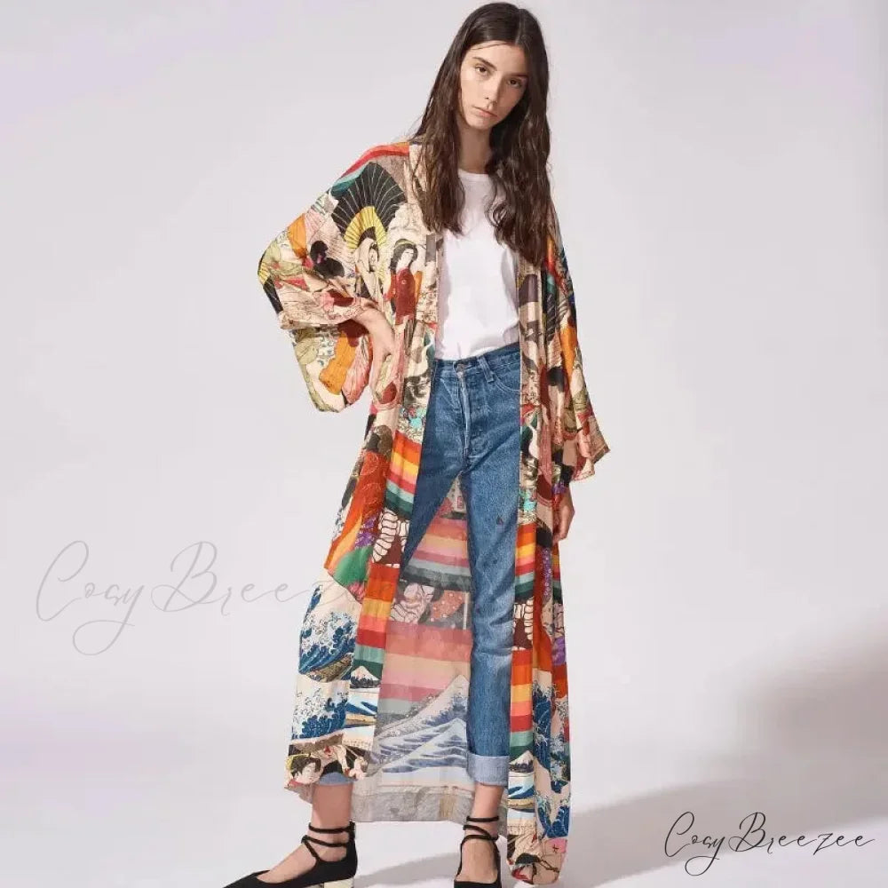 Summer Floral Print Boho Beach Kimono Bikini Cover Up color / One Size bohocoverup-250126