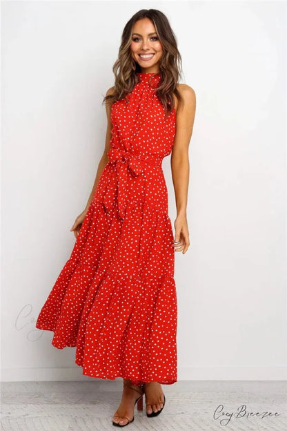 Summer Floral Print Halter Neck Beach Dress cloro2 / S oldfloraldress-250126