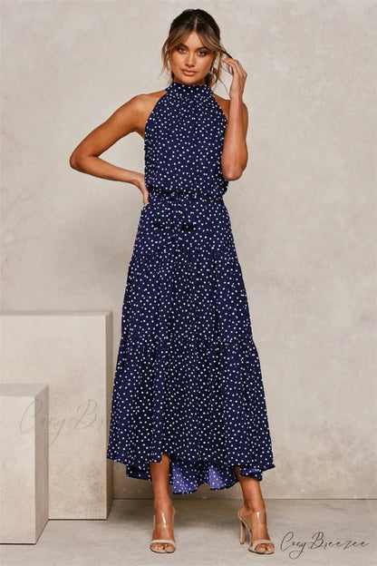 Summer Floral Print Halter Neck Beach Dress cloro3 / S oldfloraldress-250126