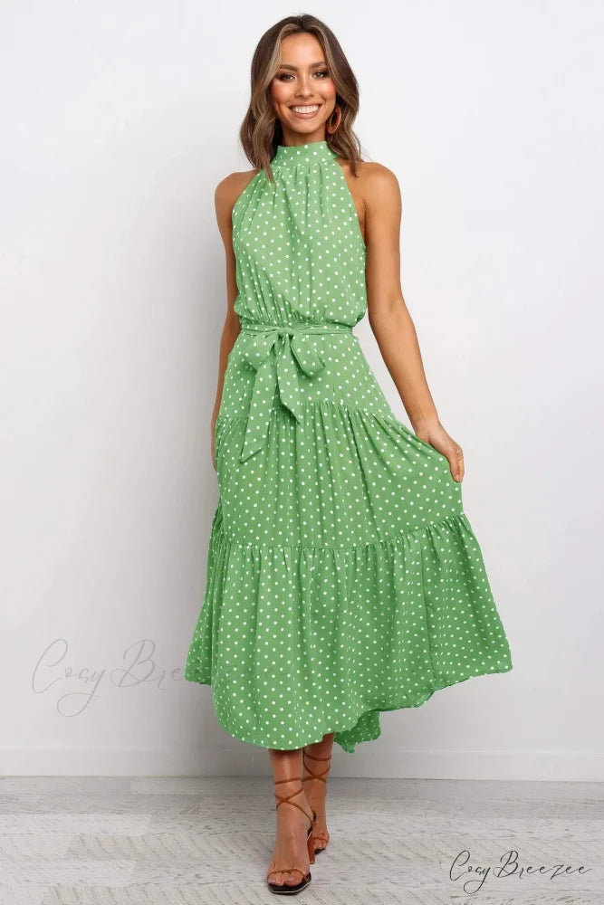 Summer Floral Print Halter Neck Beach Dress oldfloraldress-250126