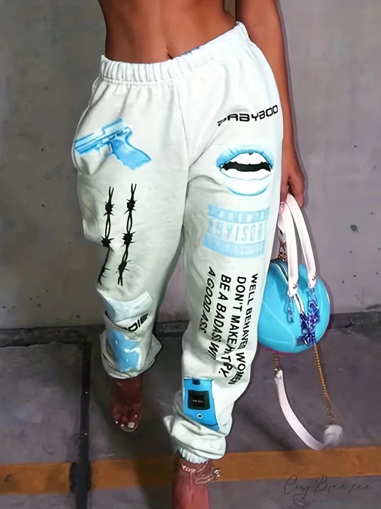 Summer Graphic High Waist Jogger Pants Blue / S pants-241228