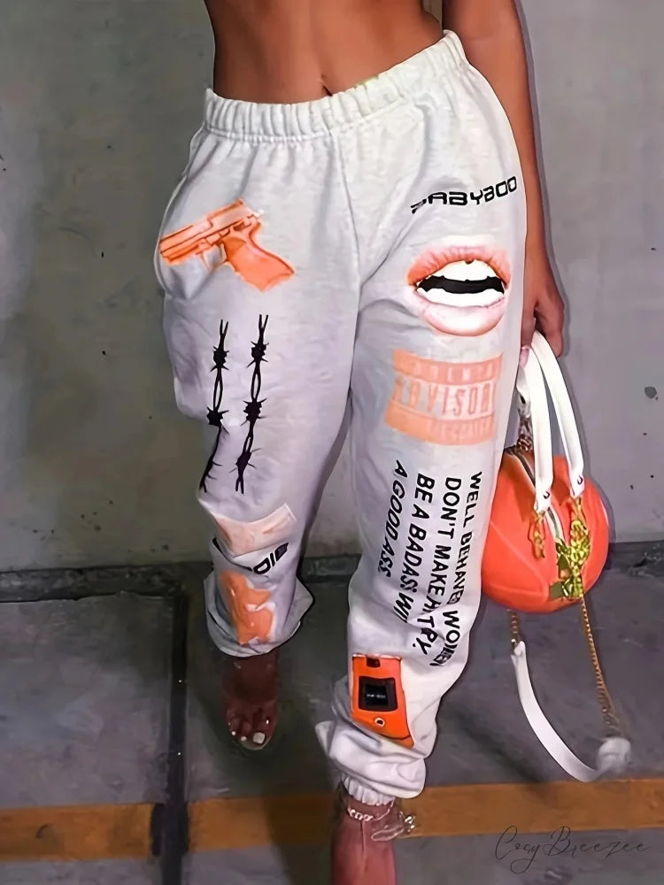Summer Graphic High Waist Jogger Pants Orange / S pants-241228