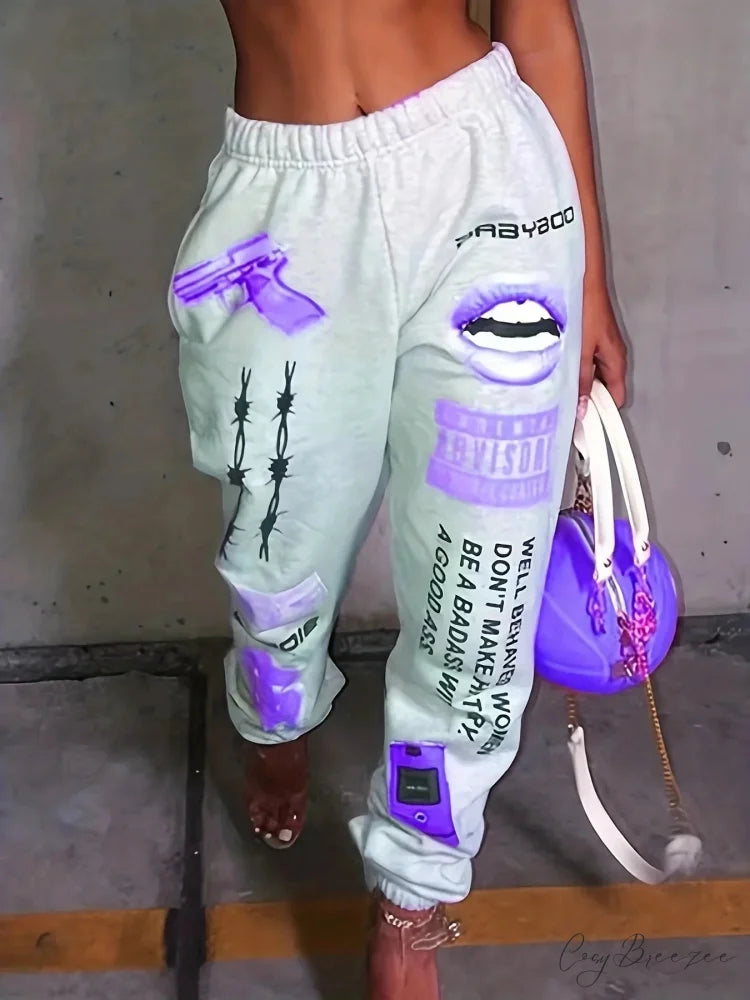Summer Graphic High Waist Jogger Pants Purple / S pants-241228