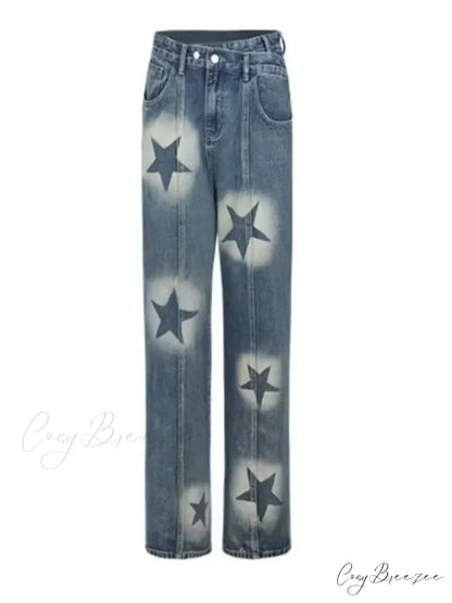 Summer High Waisted Loose Design Niche Irregular Light Colored Wide Leg Straight Women’s Jean