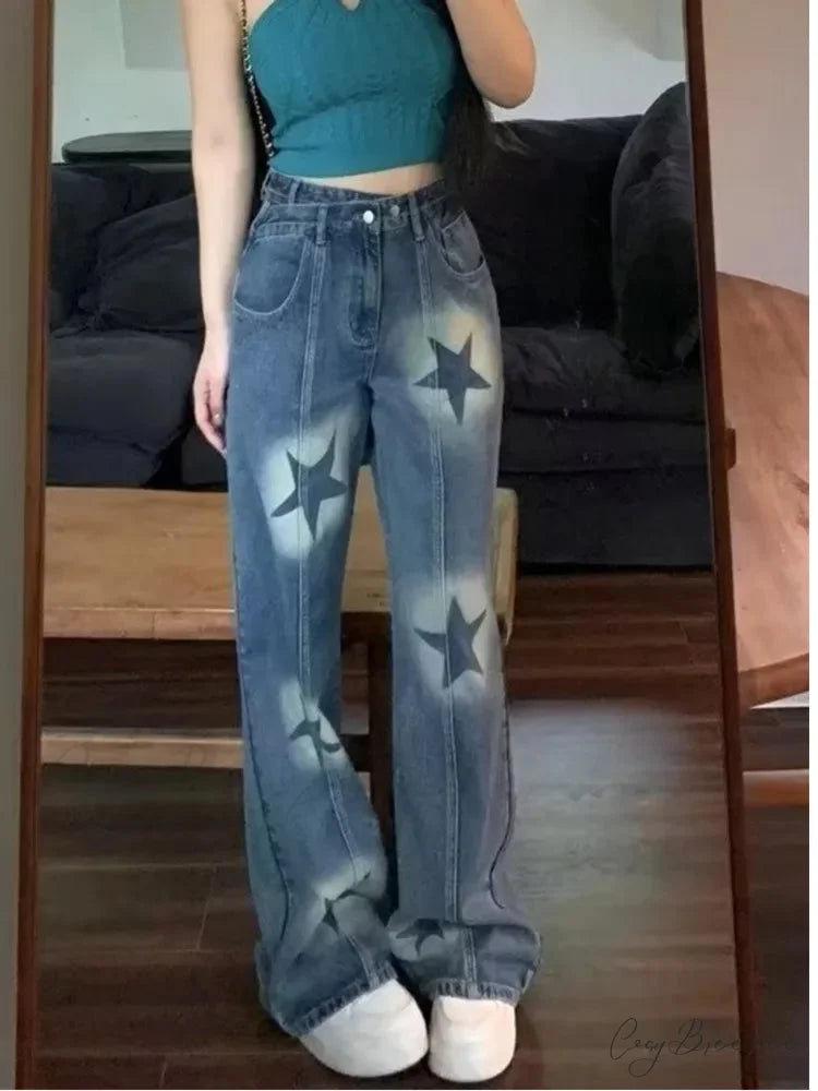 Summer High Waisted Loose Design Niche Irregular Light Colored Wide Leg Straight Women’s Jean