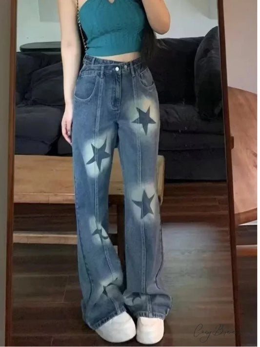 Summer High Waisted Loose Design Niche Irregular Light Colored Wide Leg Straight Women’s Jean