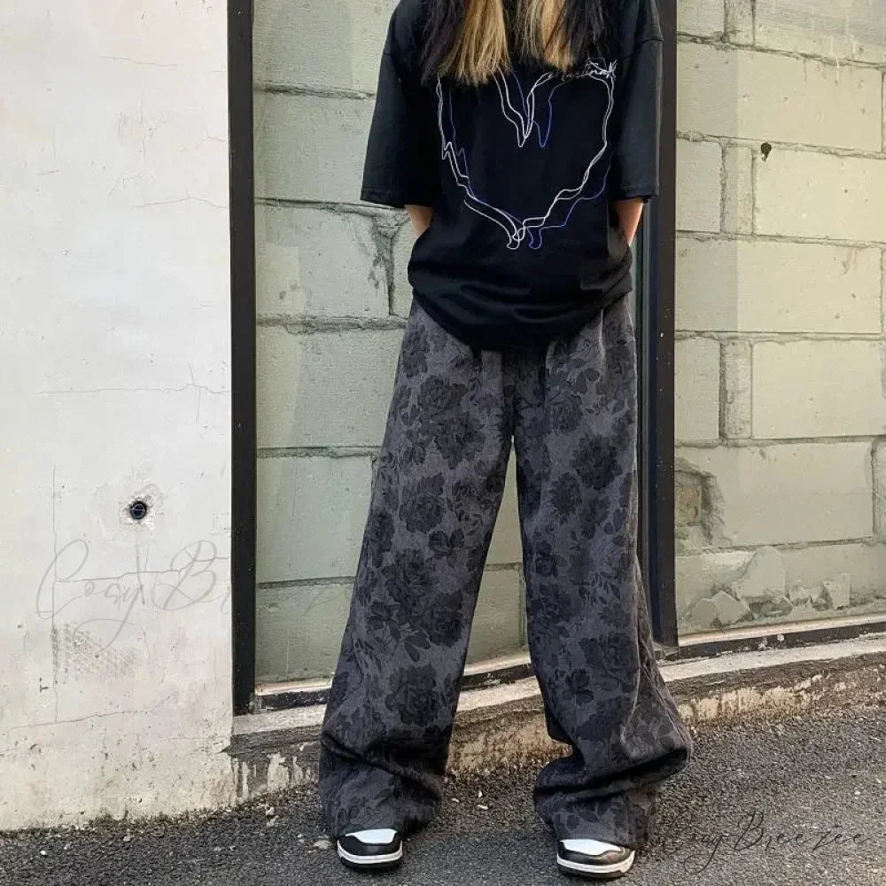 Summer Kawaii Eyelet Embroidery Palazzo Pant Dark Grey / S pant-250223