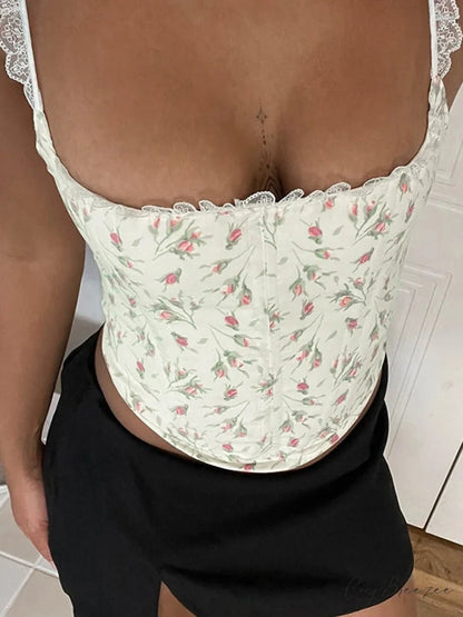 Summer Lace Corset Floral Shaping Crop Top croptop-250126