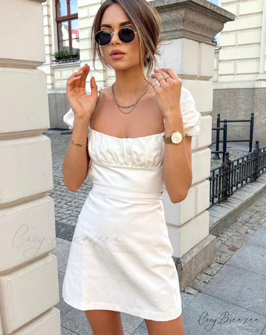Summer Lace Linen Sexy Backless White Dress S / WHITE