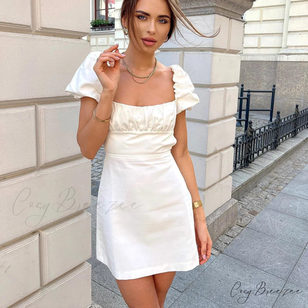 Summer Lace Linen Sexy Backless White Dress S / PINK