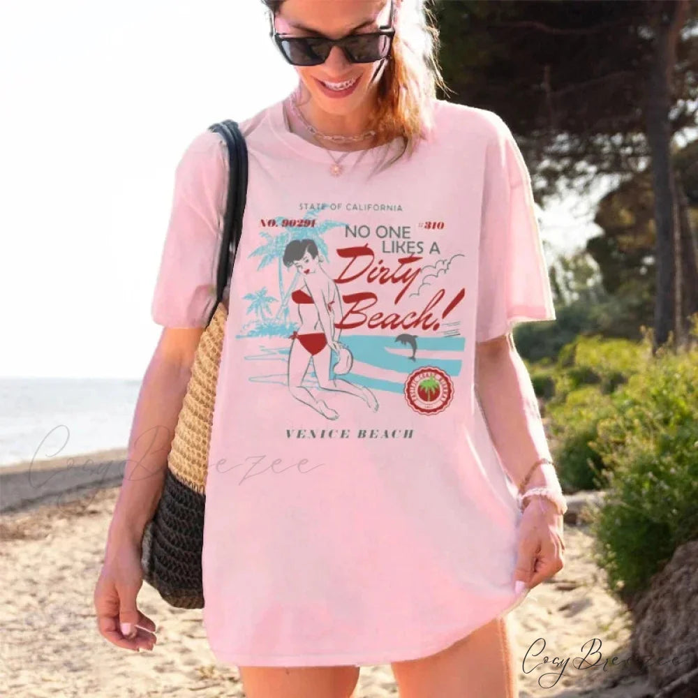 Summer Large Fit Throwback Beach Tee Pink / S t-shirt-250223
