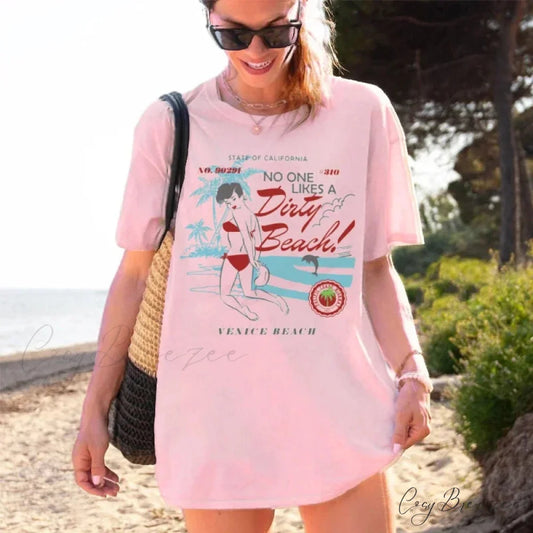 Summer Large Fit Throwback Beach Tee Pink / S t-shirt-250223