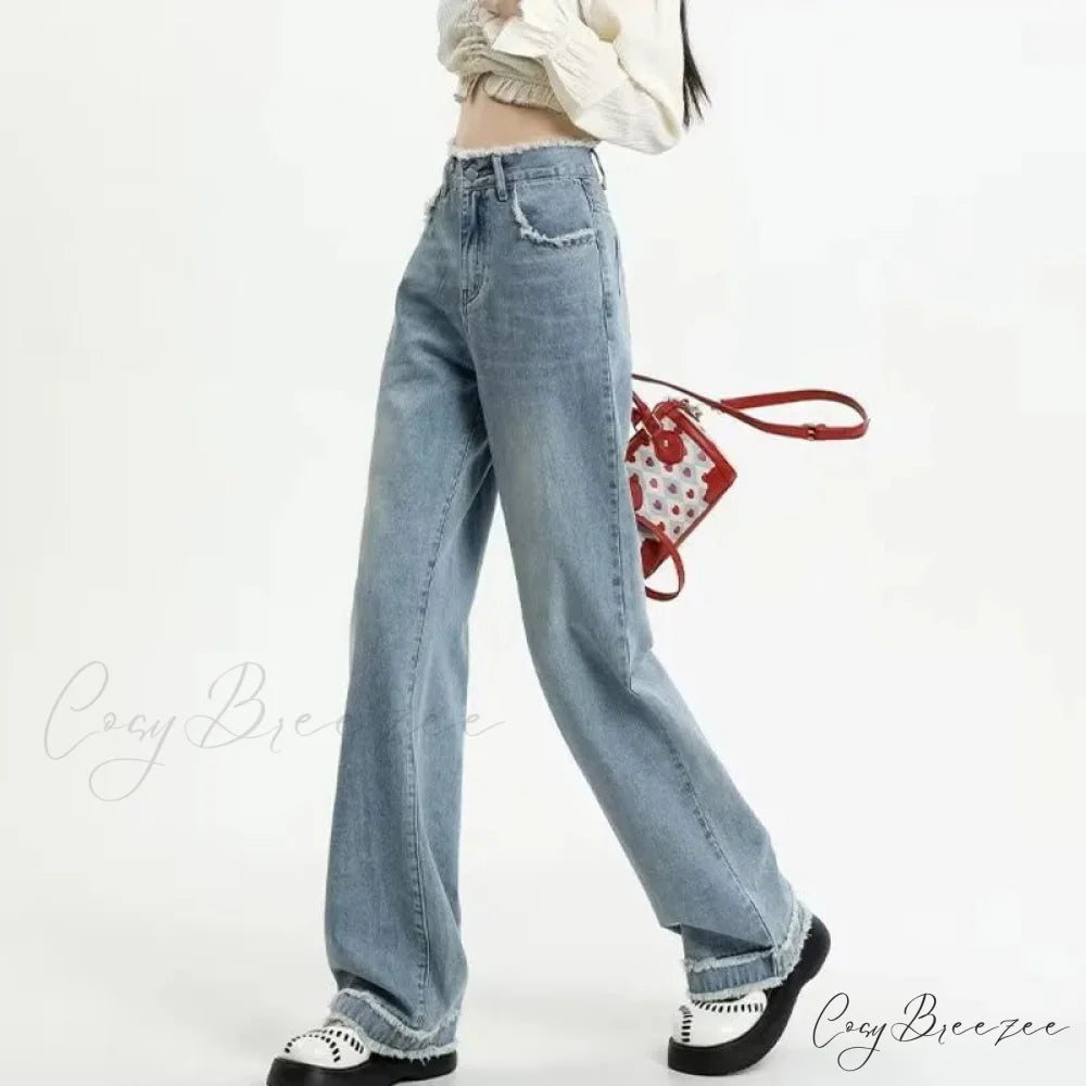 Summer Light Straight Artistic Washable Lazy Buttons Versatile New Women’s Jean