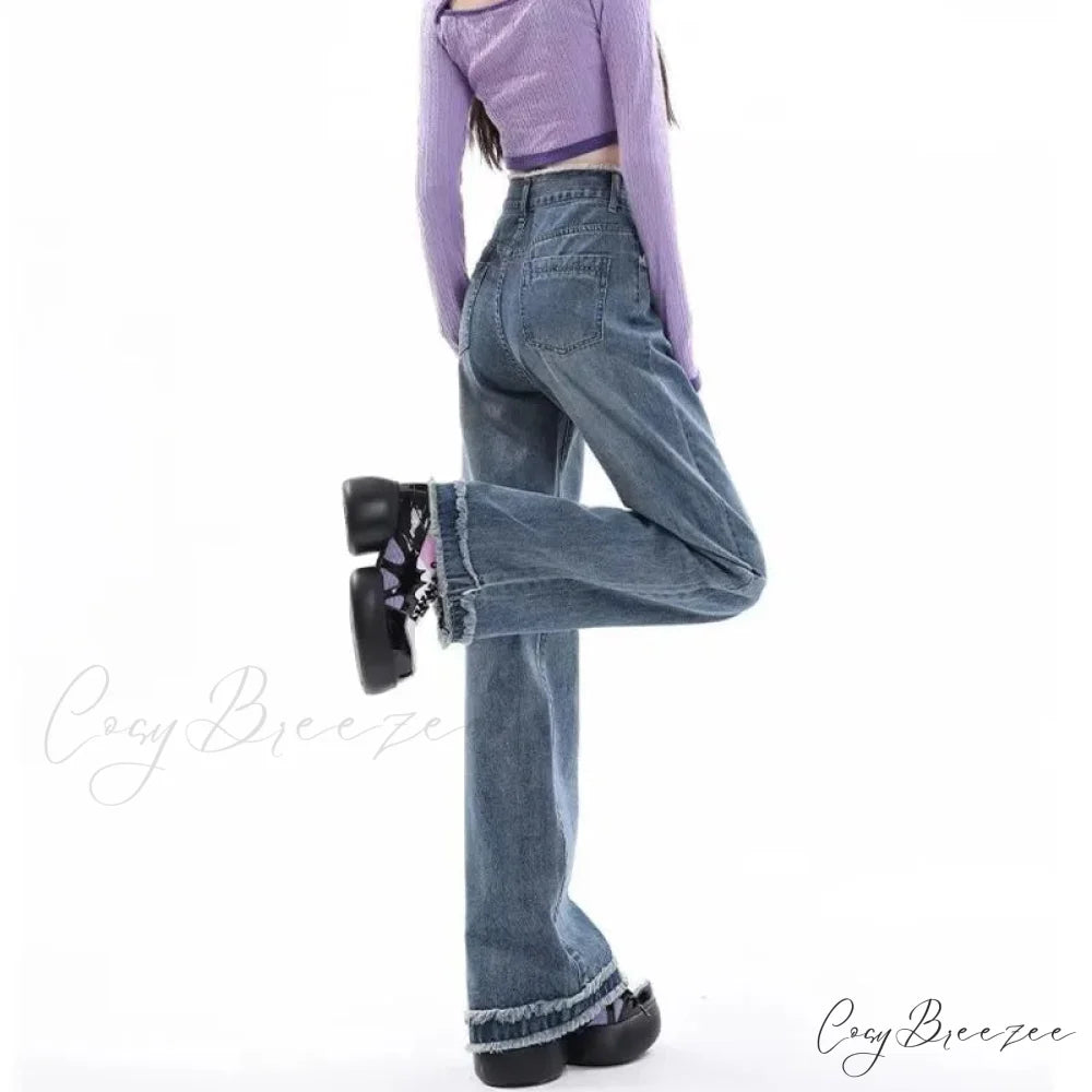 Summer Light Straight Artistic Washable Lazy Buttons Versatile New Women’s Jean