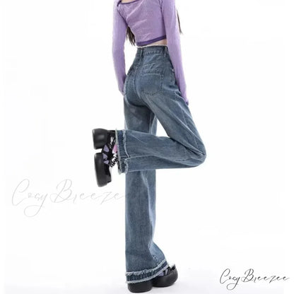 Summer Light Straight Artistic Washable Lazy Buttons Versatile New Women’s Jean