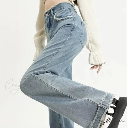 Summer Light Straight Artistic Washable Lazy Buttons Versatile New Women’s Jean