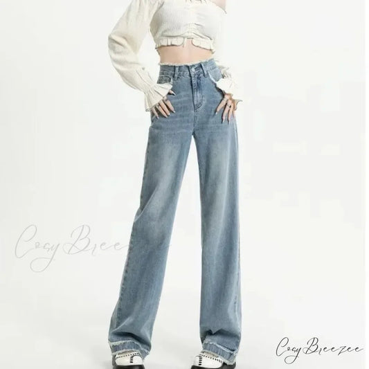 Summer Light Straight Artistic Washable Lazy Buttons Versatile New Women’s Jean Light Blue / XS