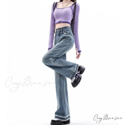 Summer Light Straight Artistic Washable Lazy Buttons Versatile New Women’s Jean Retro Blue / XS