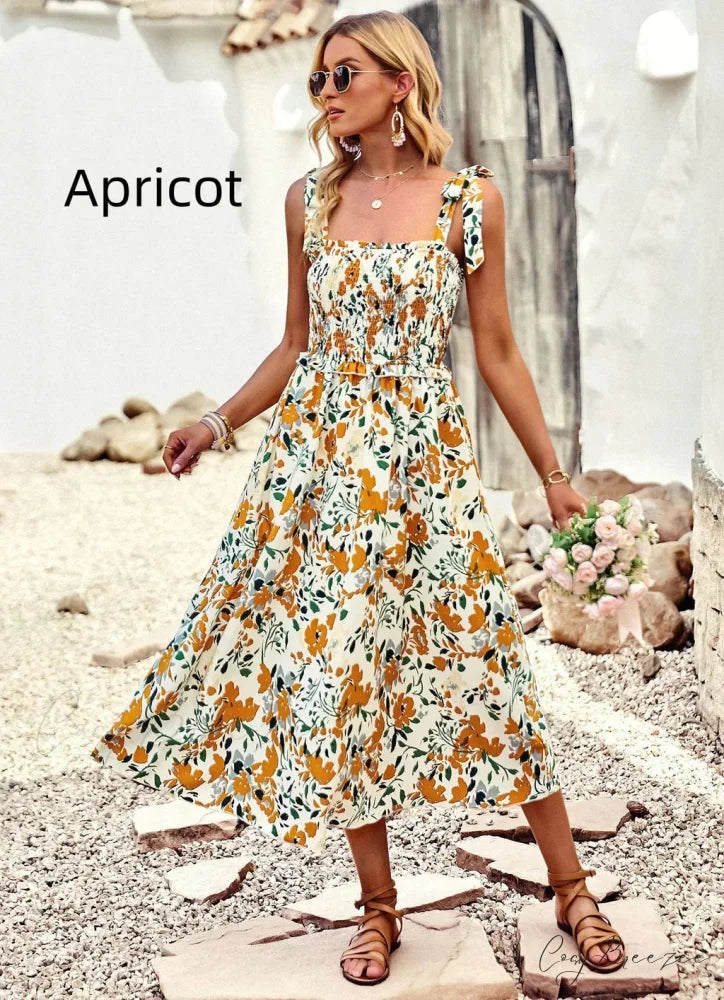 Summer Printed Maxi Sling Dress S / blue
