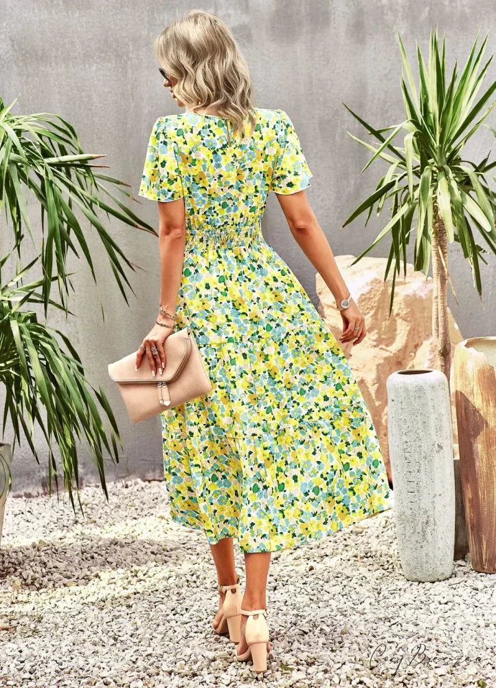 Summer Printed Short-Sleeve Dress L / black