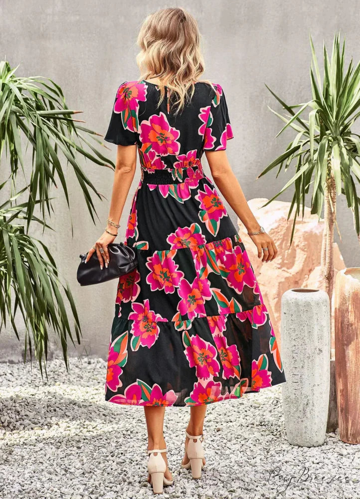 Summer Printed Short-Sleeve Dress M / green