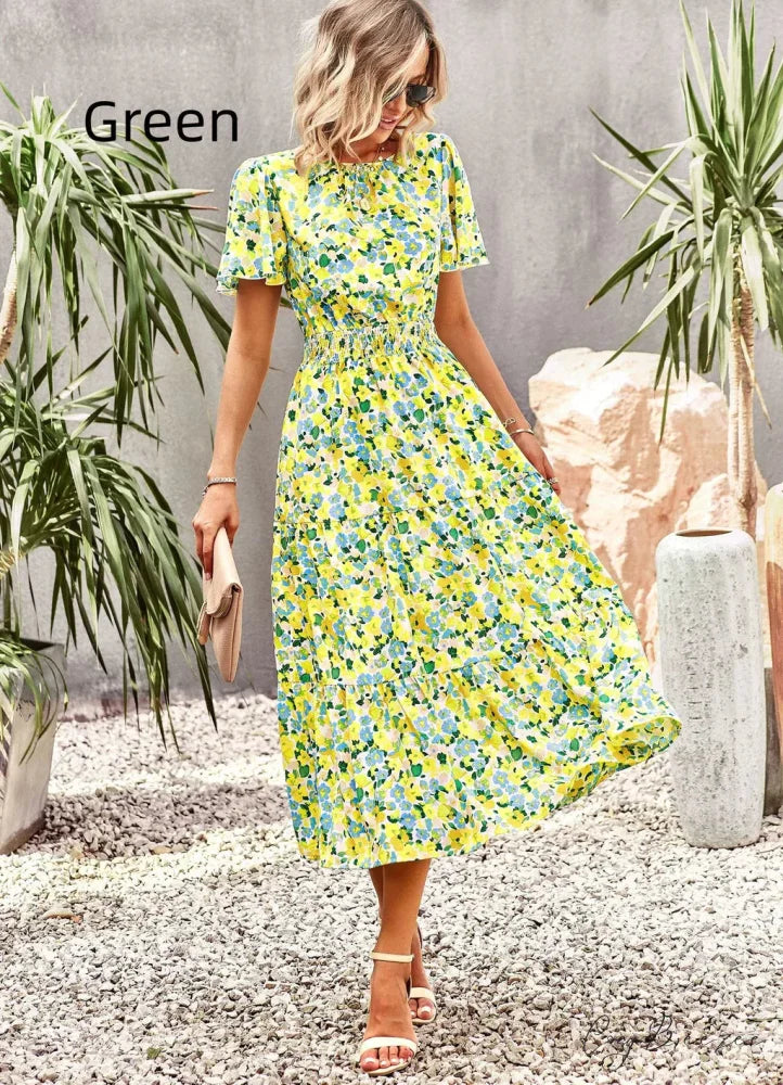 Summer Printed Short-Sleeve Dress M / white