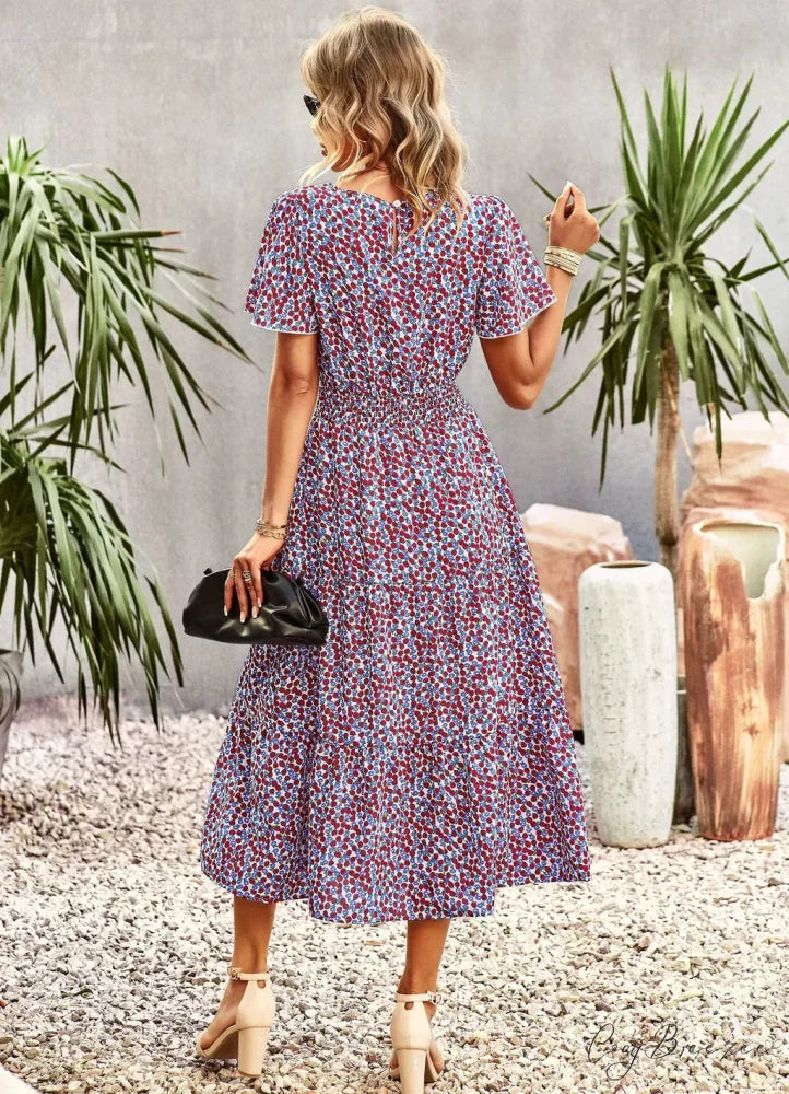 Summer Printed Short-Sleeve Dress S / green