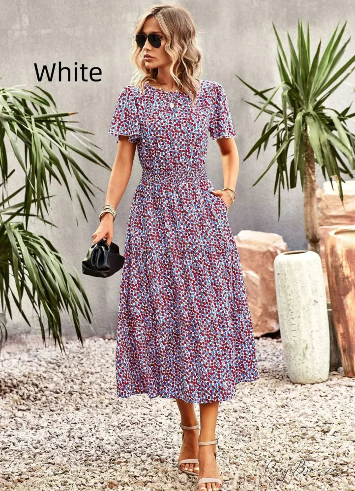Summer Printed Short-Sleeve Dress S / red