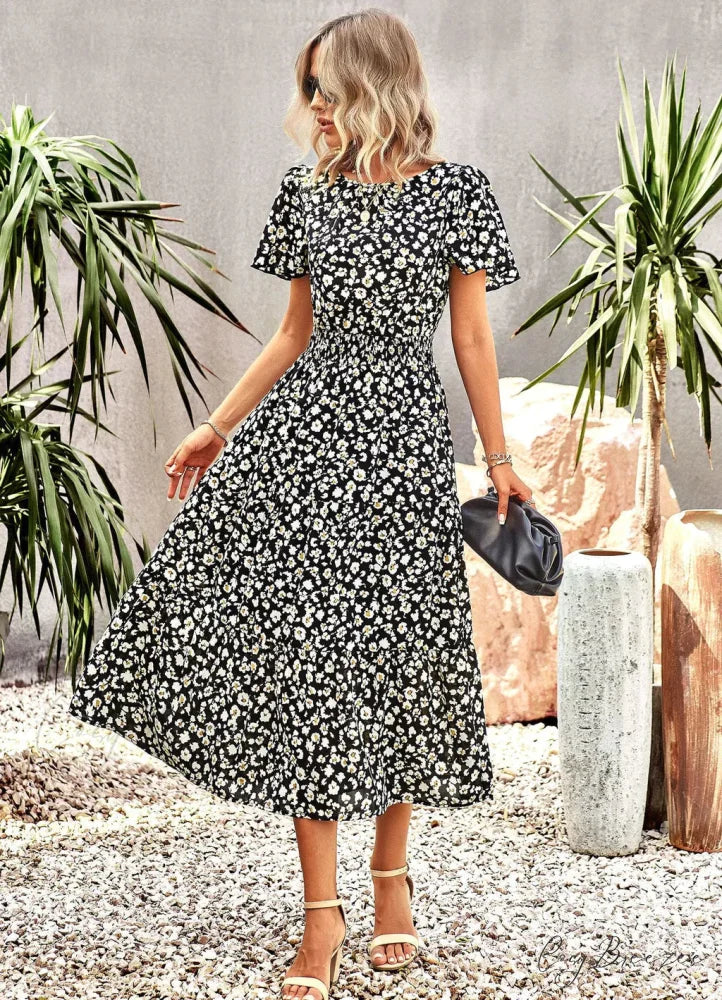 Summer Printed Short-Sleeve Dress S / white