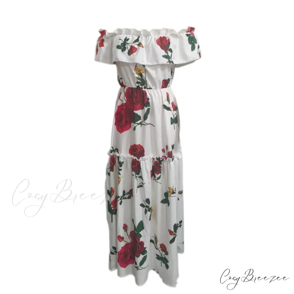 Summer Rose Off Shoulder Maxi Dress with Floral Print